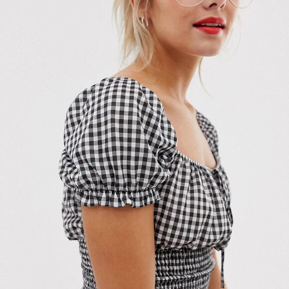 Bershka Gingham Cropped Top Black - Picture 3 of 15